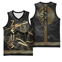 Zeus Greek Mythology King Of Gods Basketball Jersey Golden Meander Key Pattern Lightning Bolt