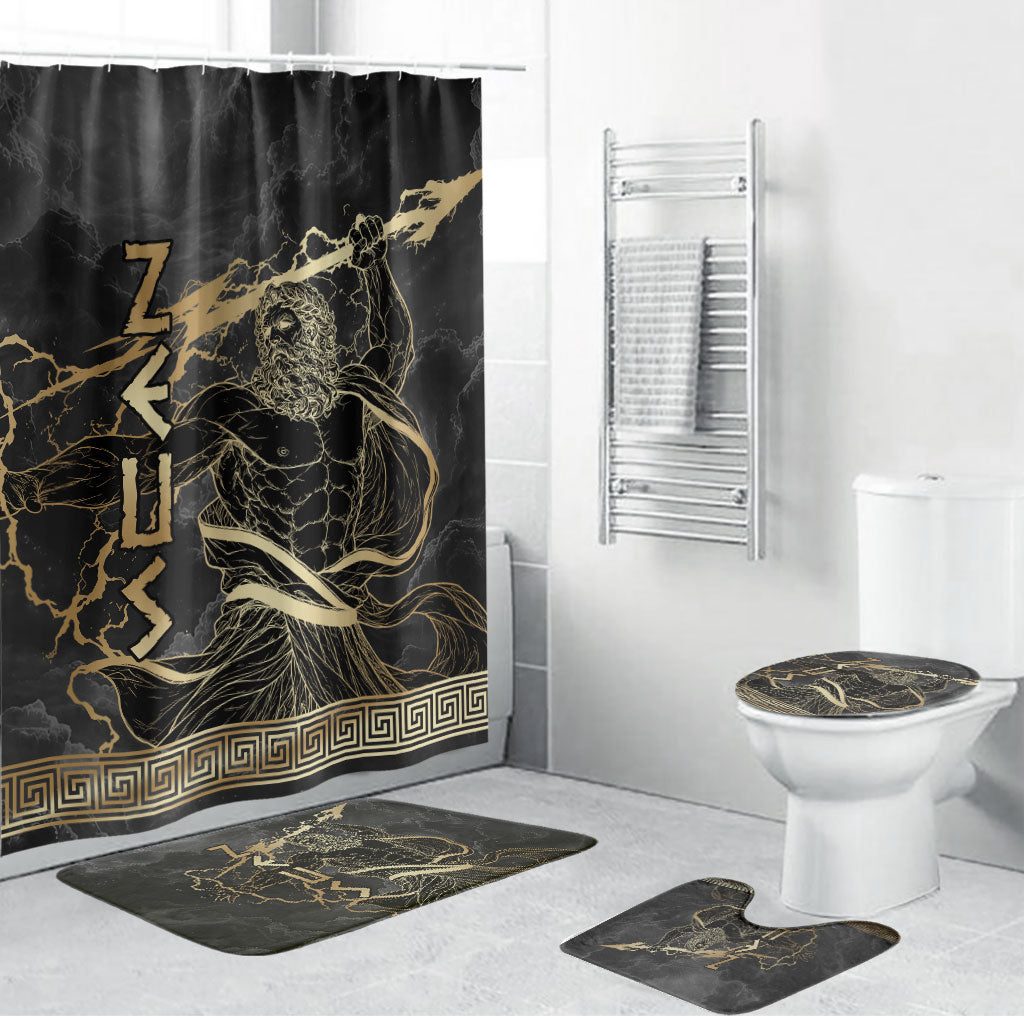Zeus Greek Mythology King Of Gods Bathroom Set Golden Meander Key Pattern Lightning Bolt