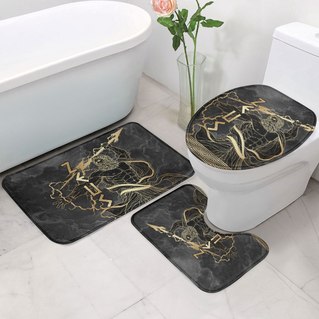 Zeus Greek Mythology King Of Gods Bathroom Set Golden Meander Key Pattern Lightning Bolt