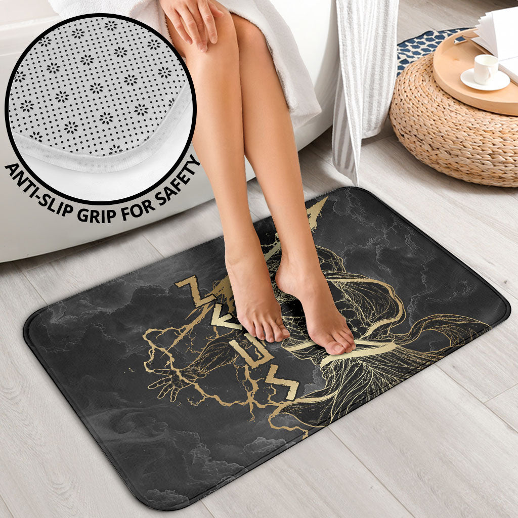 Zeus Greek Mythology King Of Gods Bathroom Set Golden Meander Key Pattern Lightning Bolt