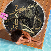 Zeus Greek Mythology King Of Gods Beach Blanket Golden Meander Key Pattern Lightning Bolt
