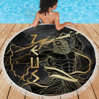 Zeus Greek Mythology King Of Gods Beach Blanket Golden Meander Key Pattern Lightning Bolt