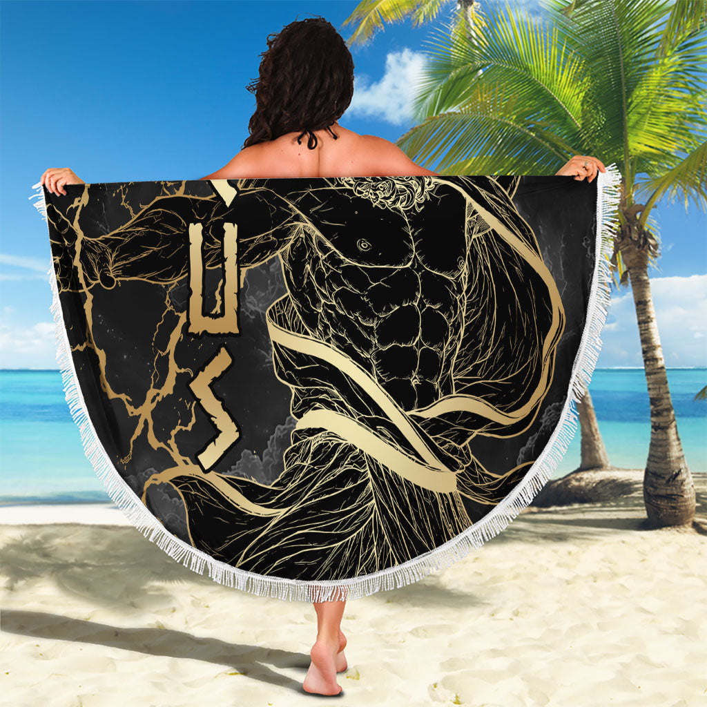 Zeus Greek Mythology King Of Gods Beach Blanket Golden Meander Key Pattern Lightning Bolt