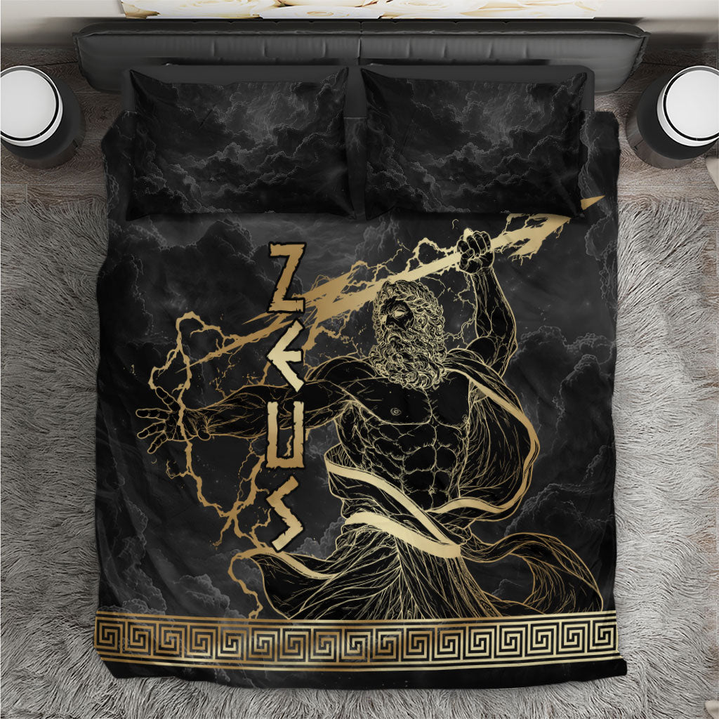 Zeus Greek Mythology King Of Gods Bedding Set Golden Meander Key Pattern Lightning Bolt