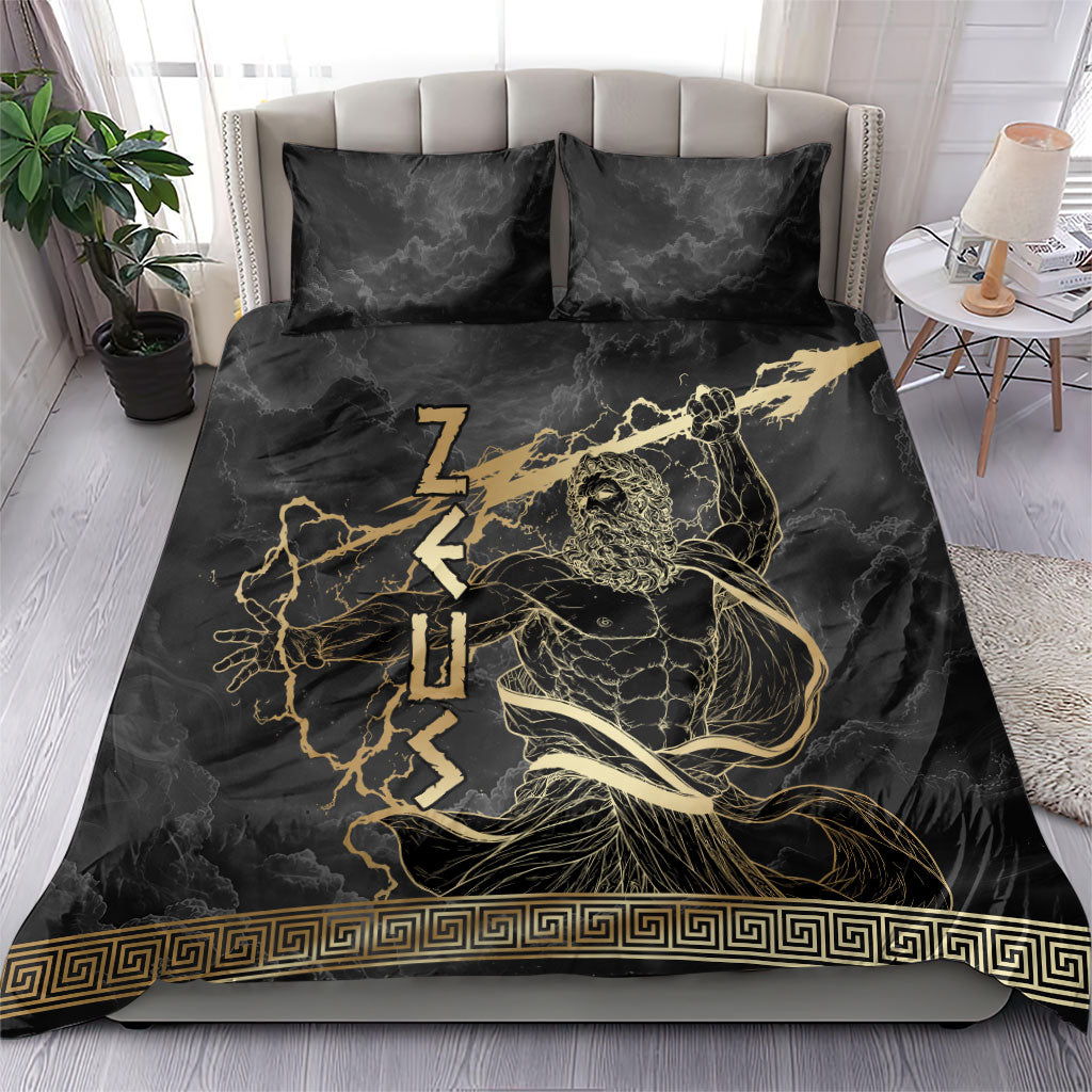 Zeus Greek Mythology King Of Gods Bedding Set Golden Meander Key Pattern Lightning Bolt