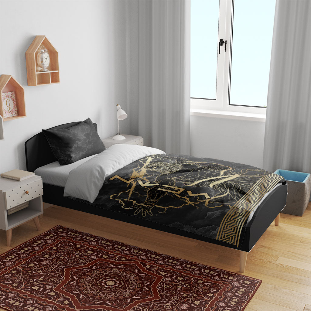 Zeus Greek Mythology King Of Gods Bedding Set Golden Meander Key Pattern Lightning Bolt