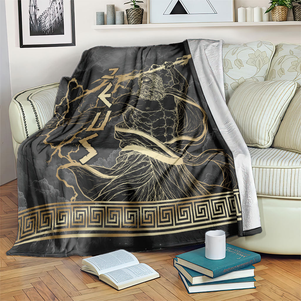 Zeus Greek Mythology King Of Gods Blanket Golden Meander Key Pattern Lightning Bolt