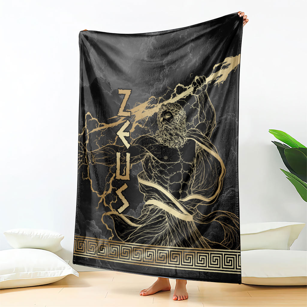 Zeus Greek Mythology King Of Gods Blanket Golden Meander Key Pattern Lightning Bolt
