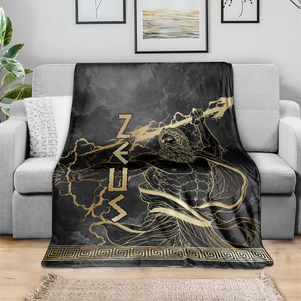 Zeus Greek Mythology King Of Gods Blanket Golden Meander Key Pattern Lightning Bolt