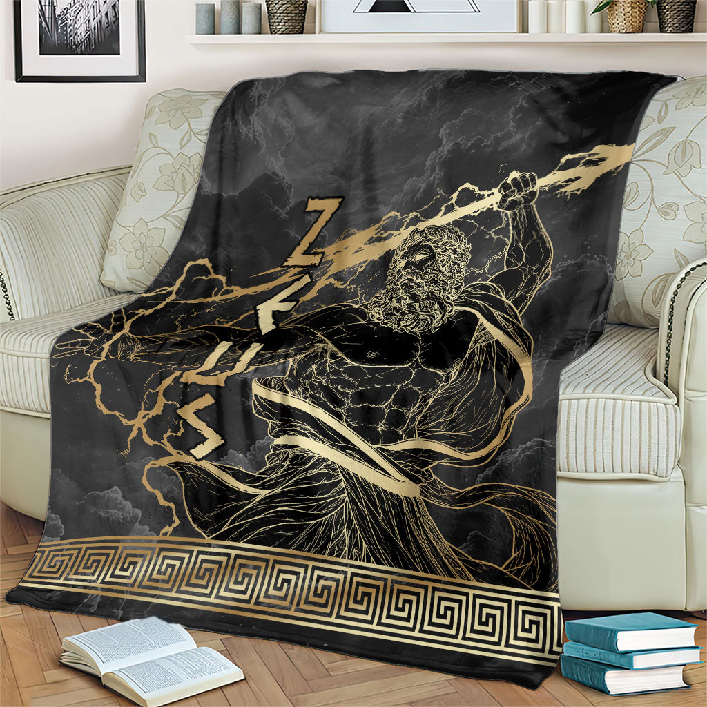 Zeus Greek Mythology King Of Gods Blanket Golden Meander Key Pattern Lightning Bolt