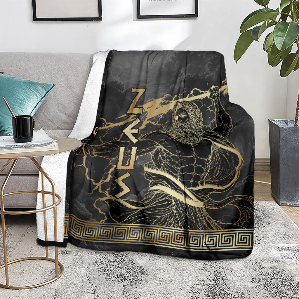 Zeus Greek Mythology King Of Gods Blanket Golden Meander Key Pattern Lightning Bolt