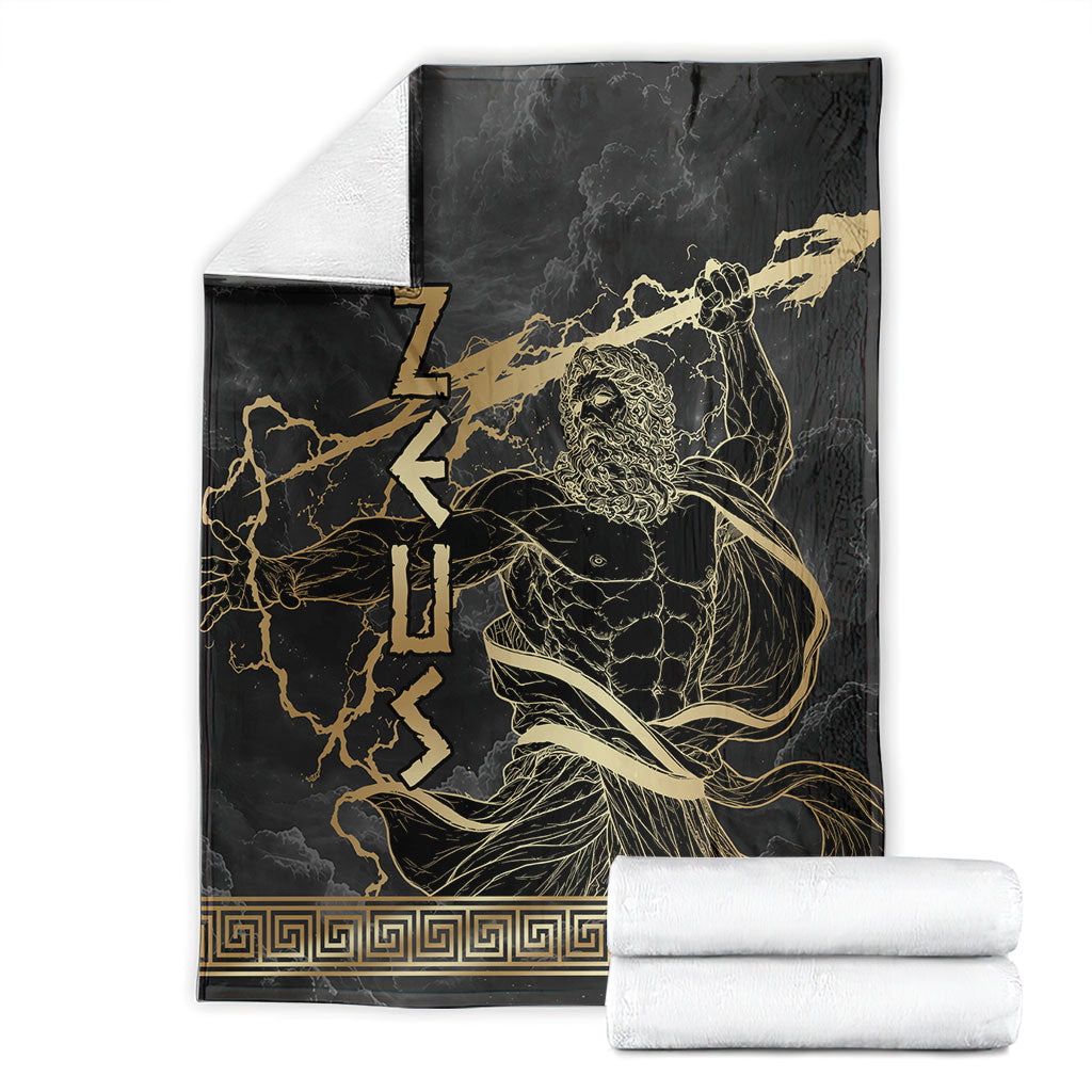 Zeus Greek Mythology King Of Gods Blanket Golden Meander Key Pattern Lightning Bolt