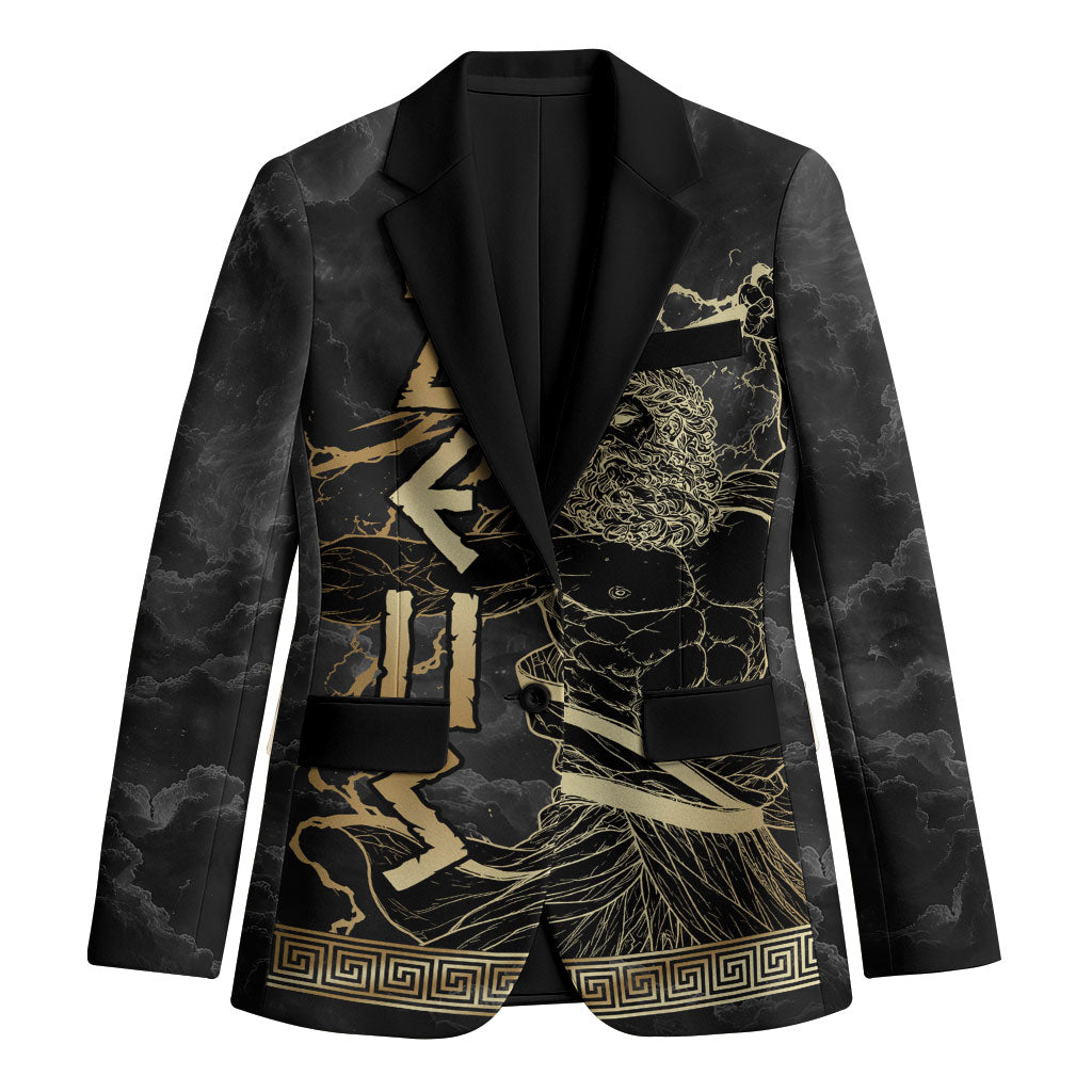 Zeus Greek Mythology King Of Gods Blazer Golden Meander Key Pattern Lightning Bolt