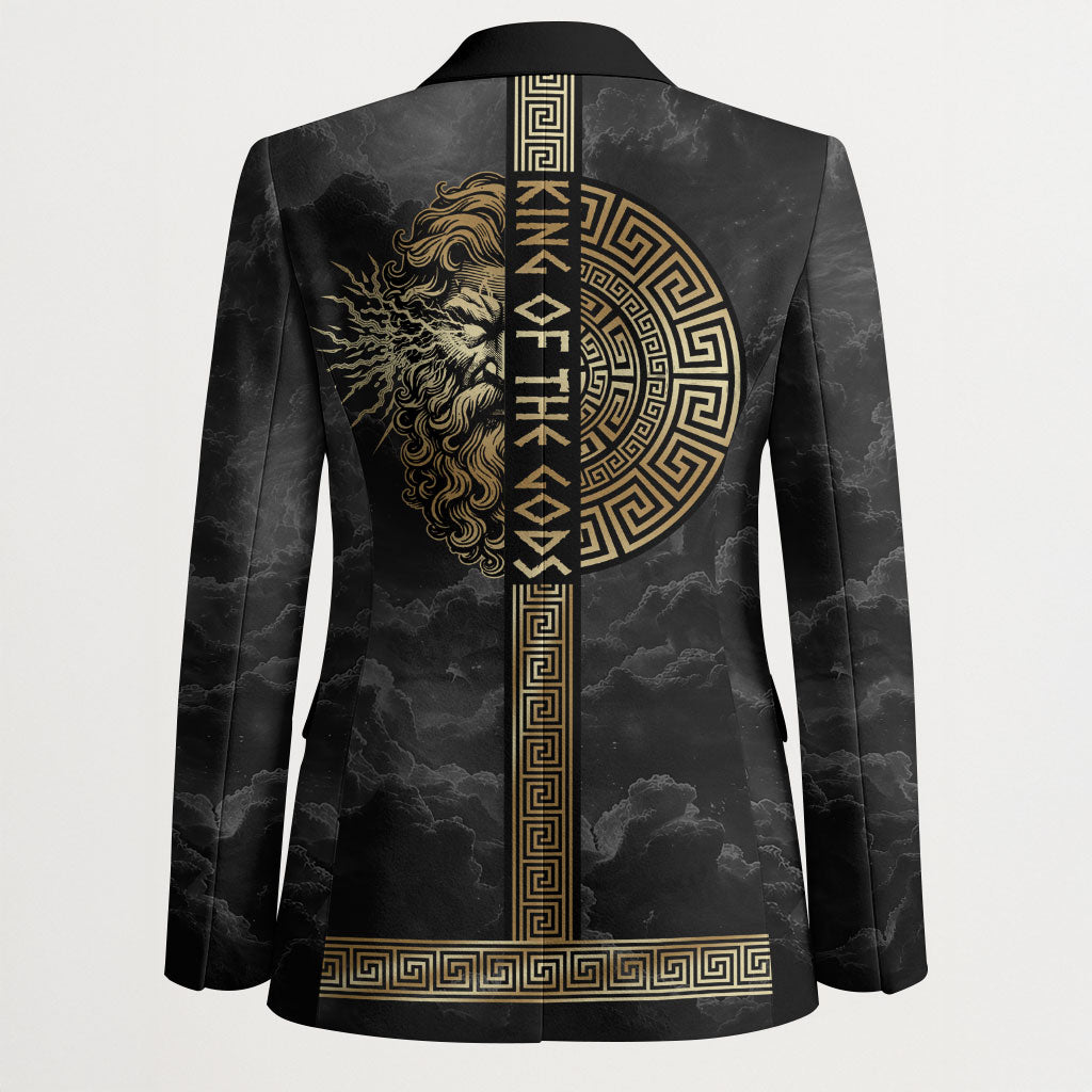 Zeus Greek Mythology King Of Gods Blazer Golden Meander Key Pattern Lightning Bolt