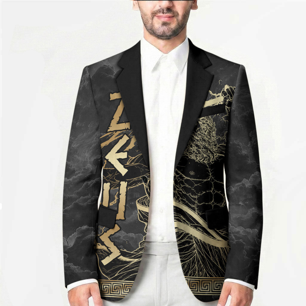 Zeus Greek Mythology King Of Gods Blazer Golden Meander Key Pattern Lightning Bolt