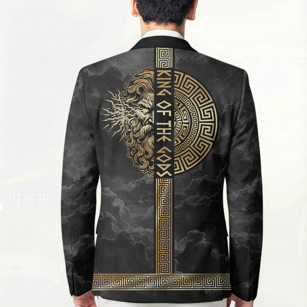 Zeus Greek Mythology King Of Gods Blazer Golden Meander Key Pattern Lightning Bolt