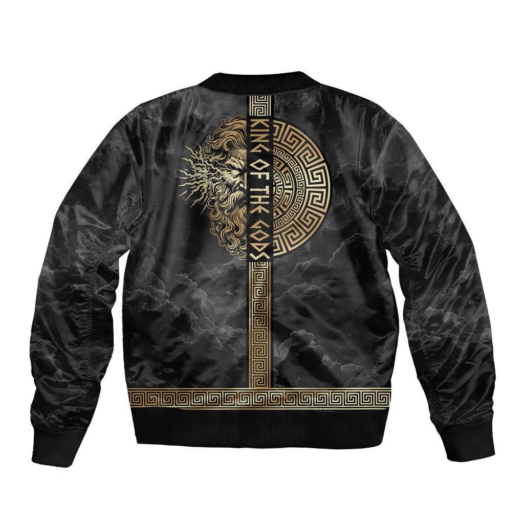 Zeus Greek Mythology King Of Gods Bomber Jacket Golden Meander Key Pattern Lightning Bolt