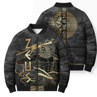 Zeus Greek Mythology King Of Gods Bomber Puffer Jacket Golden Meander Key Pattern Lightning Bolt