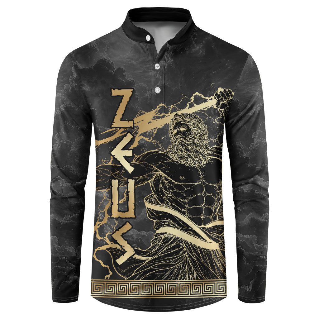 Zeus Greek Mythology King Of Gods Button Sweatshirt Golden Meander Key Pattern Lightning Bolt