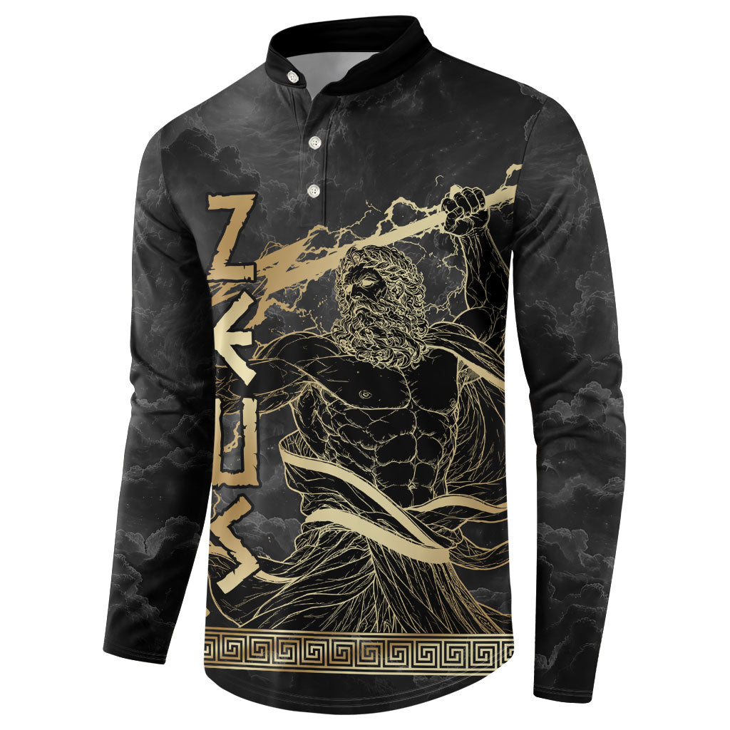Zeus Greek Mythology King Of Gods Button Sweatshirt Golden Meander Key Pattern Lightning Bolt
