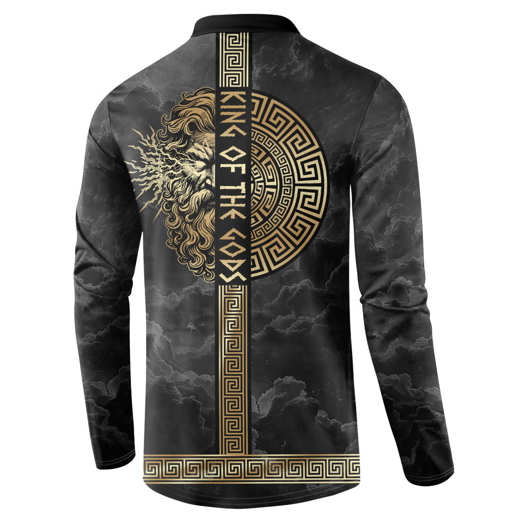Zeus Greek Mythology King Of Gods Button Sweatshirt Golden Meander Key Pattern Lightning Bolt