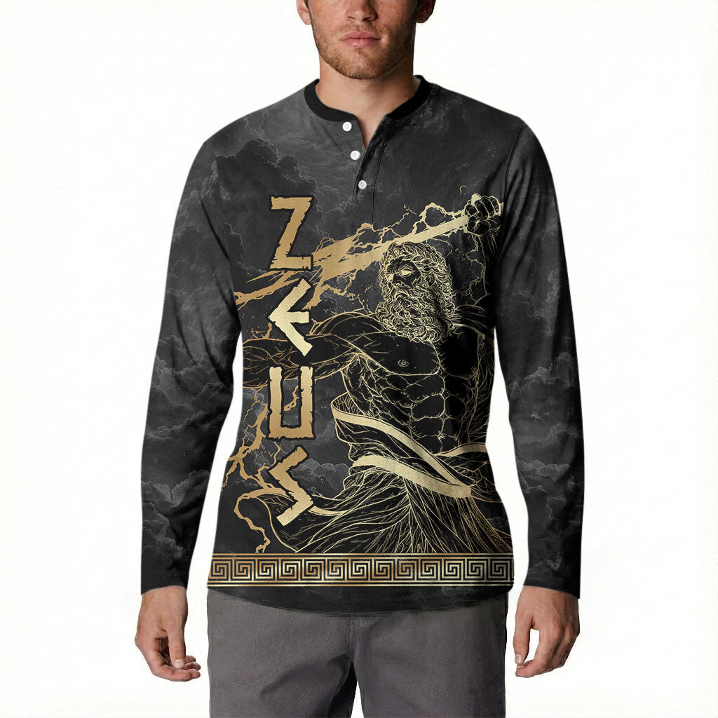 Zeus Greek Mythology King Of Gods Button Sweatshirt Golden Meander Key Pattern Lightning Bolt