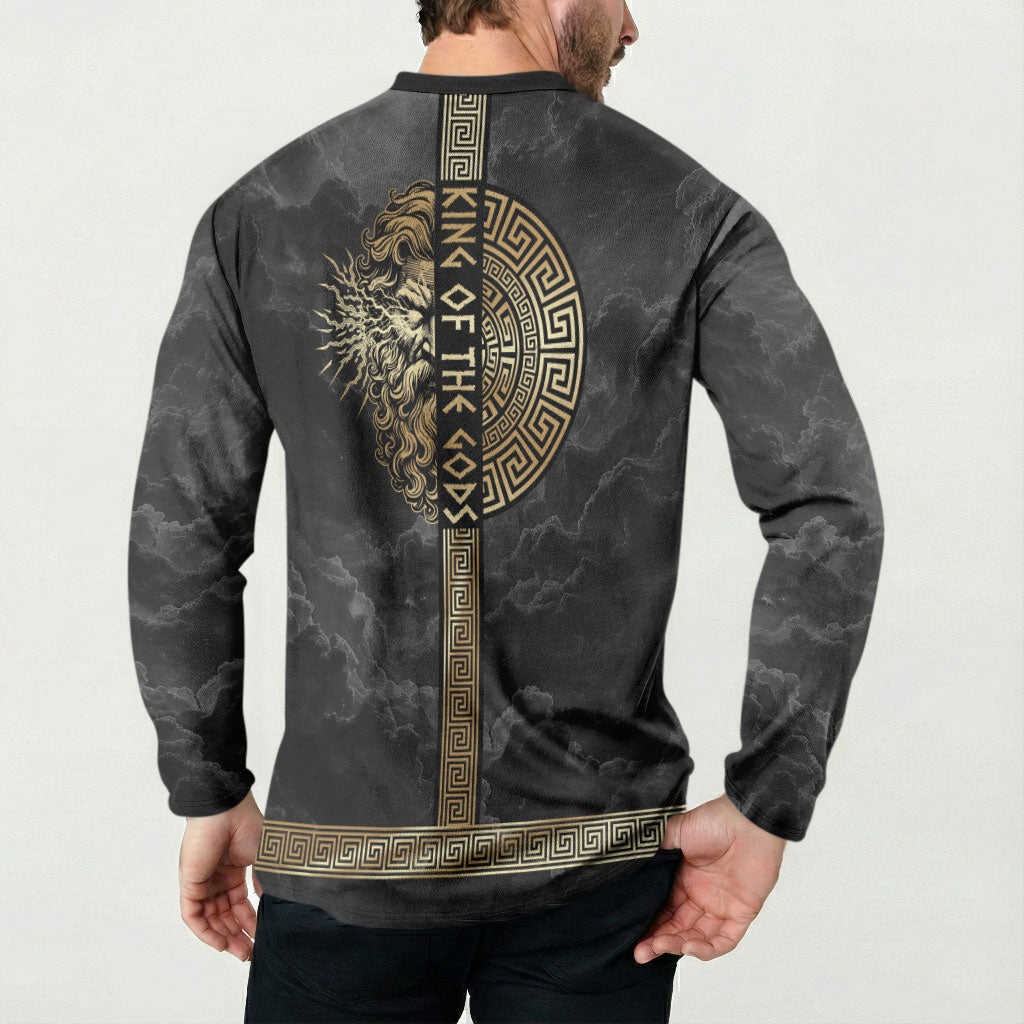 Zeus Greek Mythology King Of Gods Button Sweatshirt Golden Meander Key Pattern Lightning Bolt