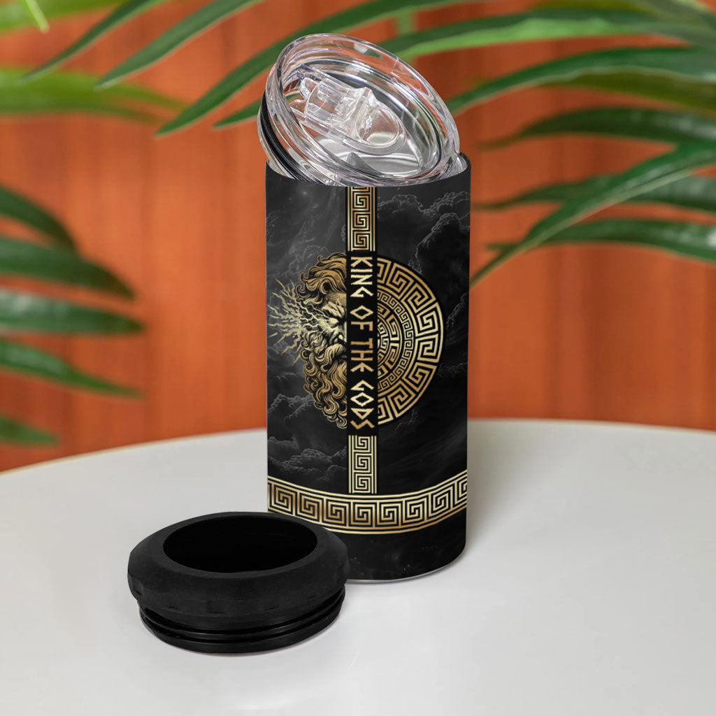 Zeus Greek Mythology King Of Gods 4 in 1 Can Cooler Tumbler Golden Meander Key Pattern Lightning Bolt
