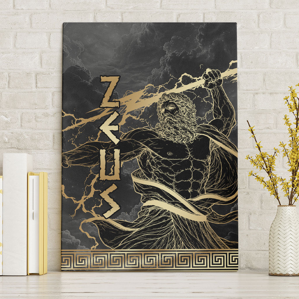 Zeus Greek Mythology King Of Gods Canvas Wall Art Golden Meander Key Pattern Lightning Bolt