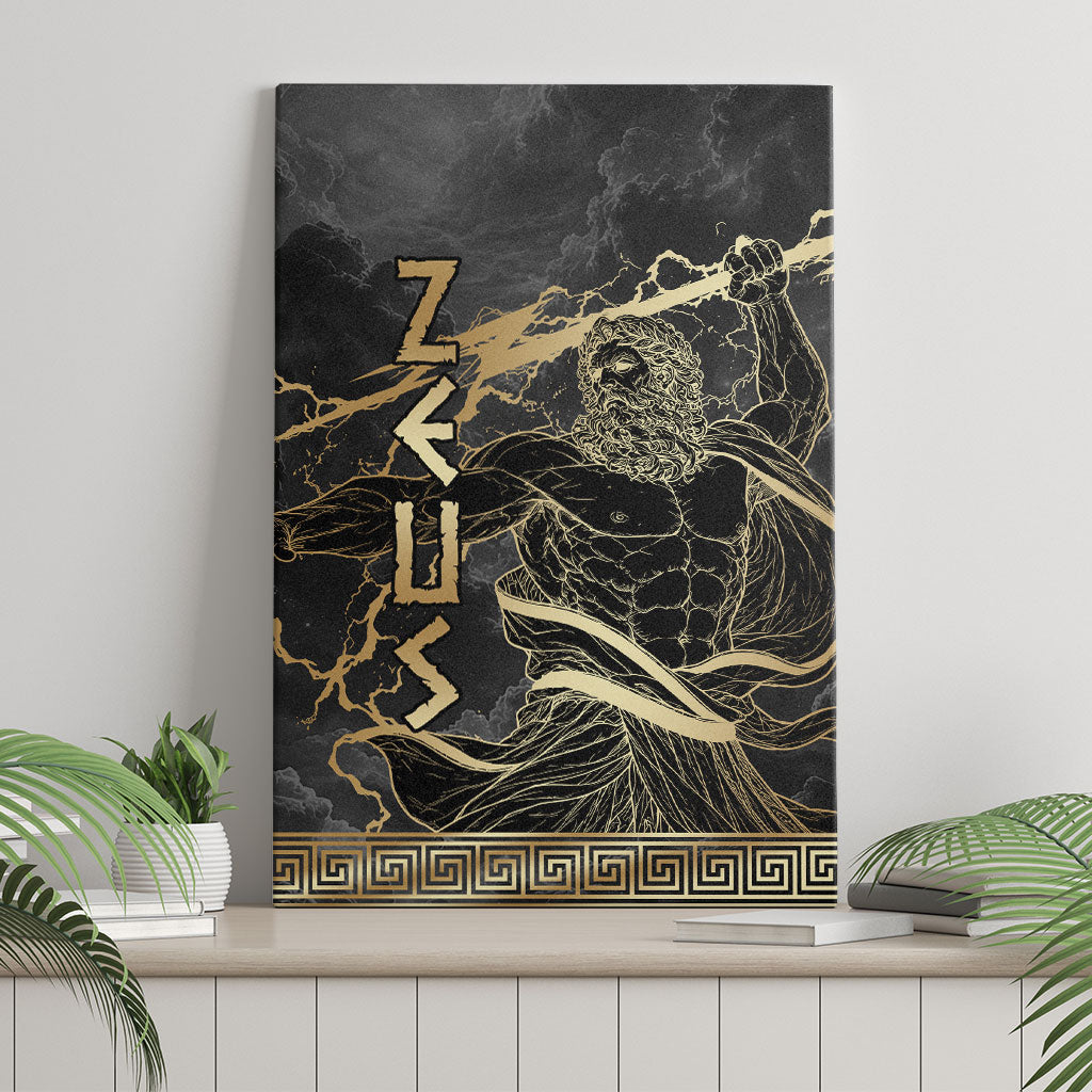 Zeus Greek Mythology King Of Gods Canvas Wall Art Golden Meander Key Pattern Lightning Bolt