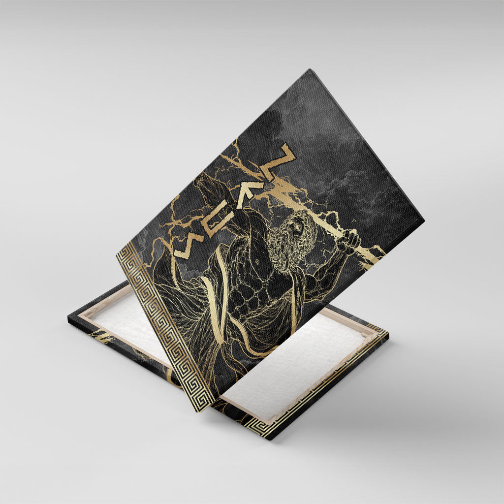 Zeus Greek Mythology King Of Gods Canvas Wall Art Golden Meander Key Pattern Lightning Bolt