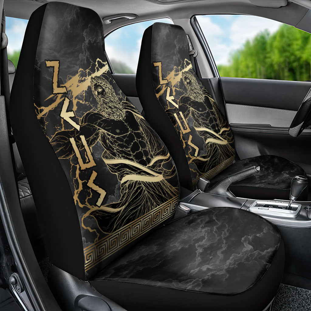 Zeus Greek Mythology King Of Gods Car Seat Cover Golden Meander Key Pattern Lightning Bolt