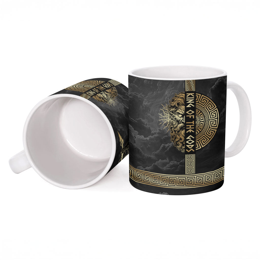 Zeus Greek Mythology King Of Gods Ceramic Mug Golden Meander Key Pattern Lightning Bolt