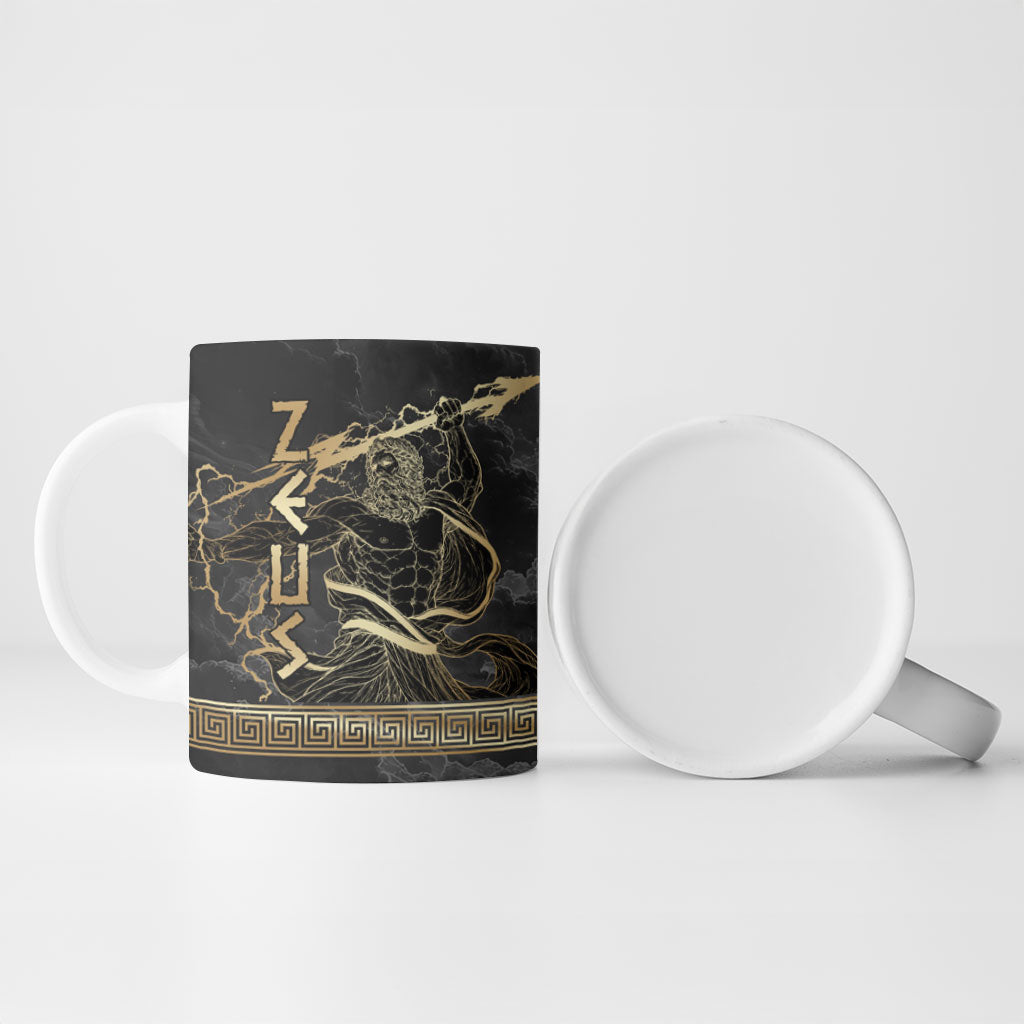 Zeus Greek Mythology King Of Gods Ceramic Mug Golden Meander Key Pattern Lightning Bolt