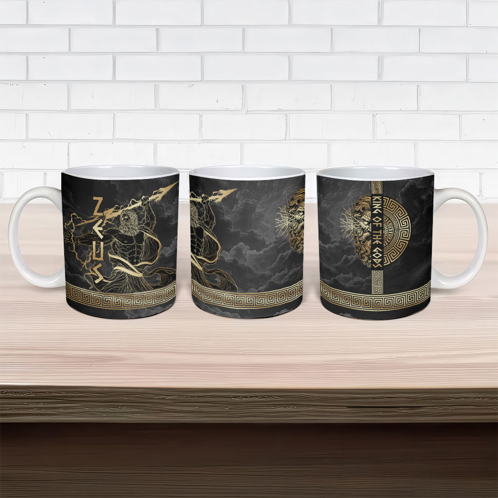 Zeus Greek Mythology King Of Gods Ceramic Mug Golden Meander Key Pattern Lightning Bolt