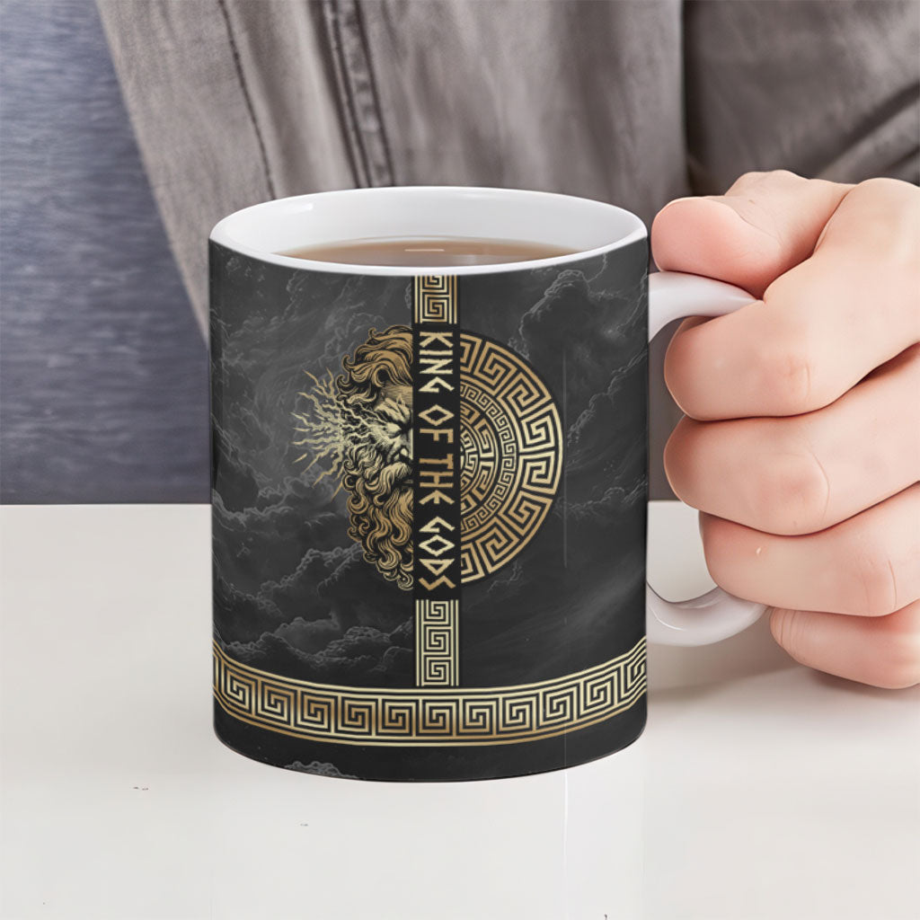 Zeus Greek Mythology King Of Gods Ceramic Mug Golden Meander Key Pattern Lightning Bolt