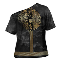 Zeus Greek Mythology King Of Gods Cross Shoulder Shirt Golden Meander Key Pattern Lightning Bolt