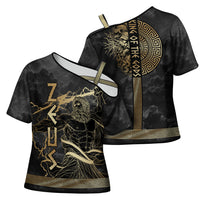 Zeus Greek Mythology King Of Gods Cross Shoulder Shirt Golden Meander Key Pattern Lightning Bolt