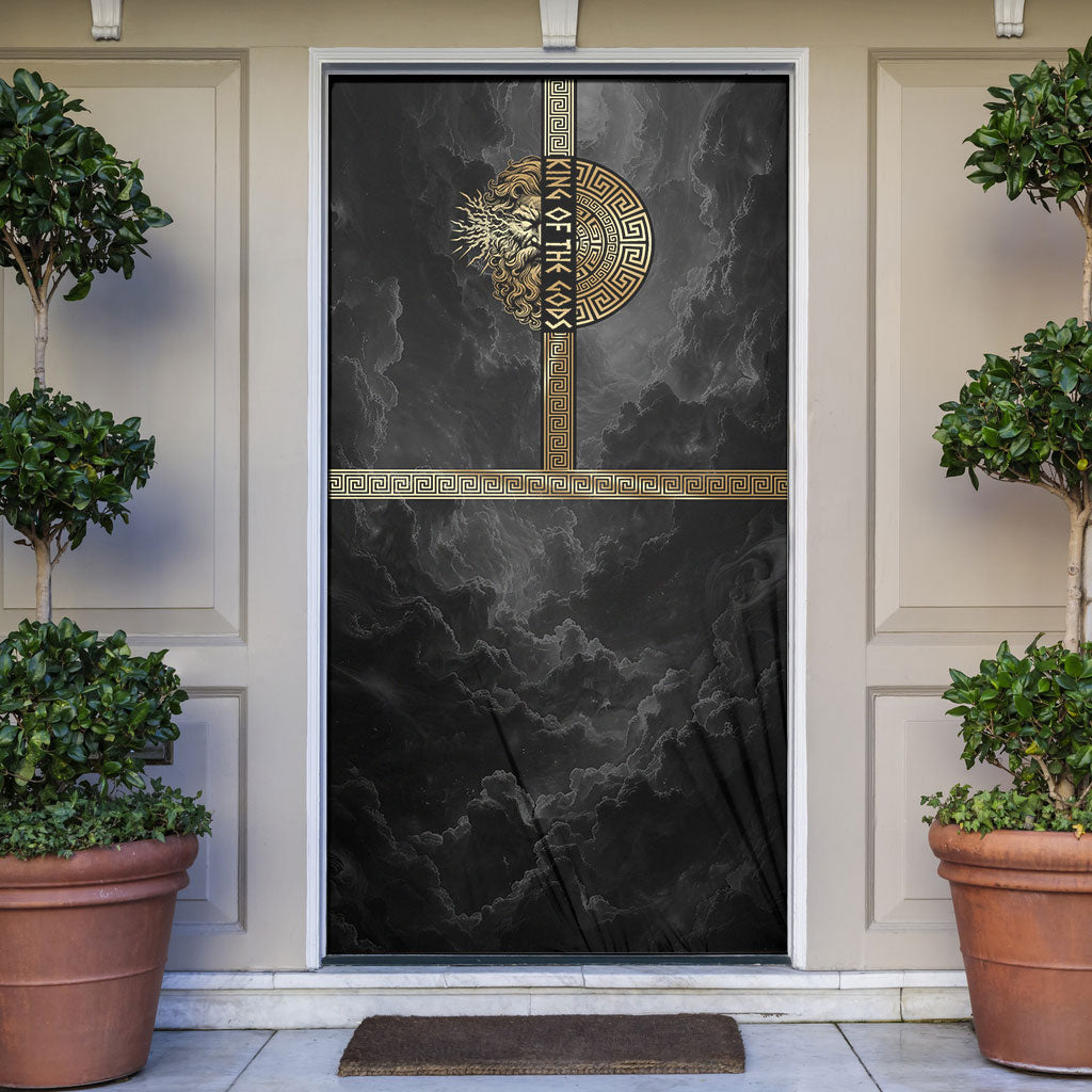 Zeus Greek Mythology King Of Gods Door Cover Golden Meander Key Pattern Lightning Bolt