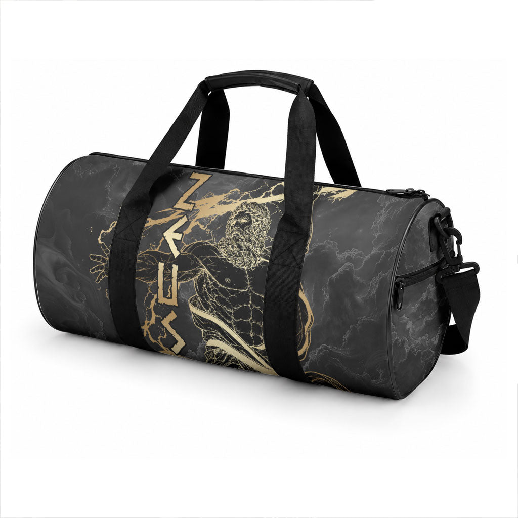 Zeus Greek Mythology King Of Gods Duffle Bag Golden Meander Key Pattern Lightning Bolt