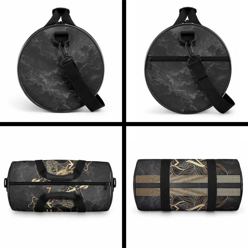Zeus Greek Mythology King Of Gods Duffle Bag Golden Meander Key Pattern Lightning Bolt