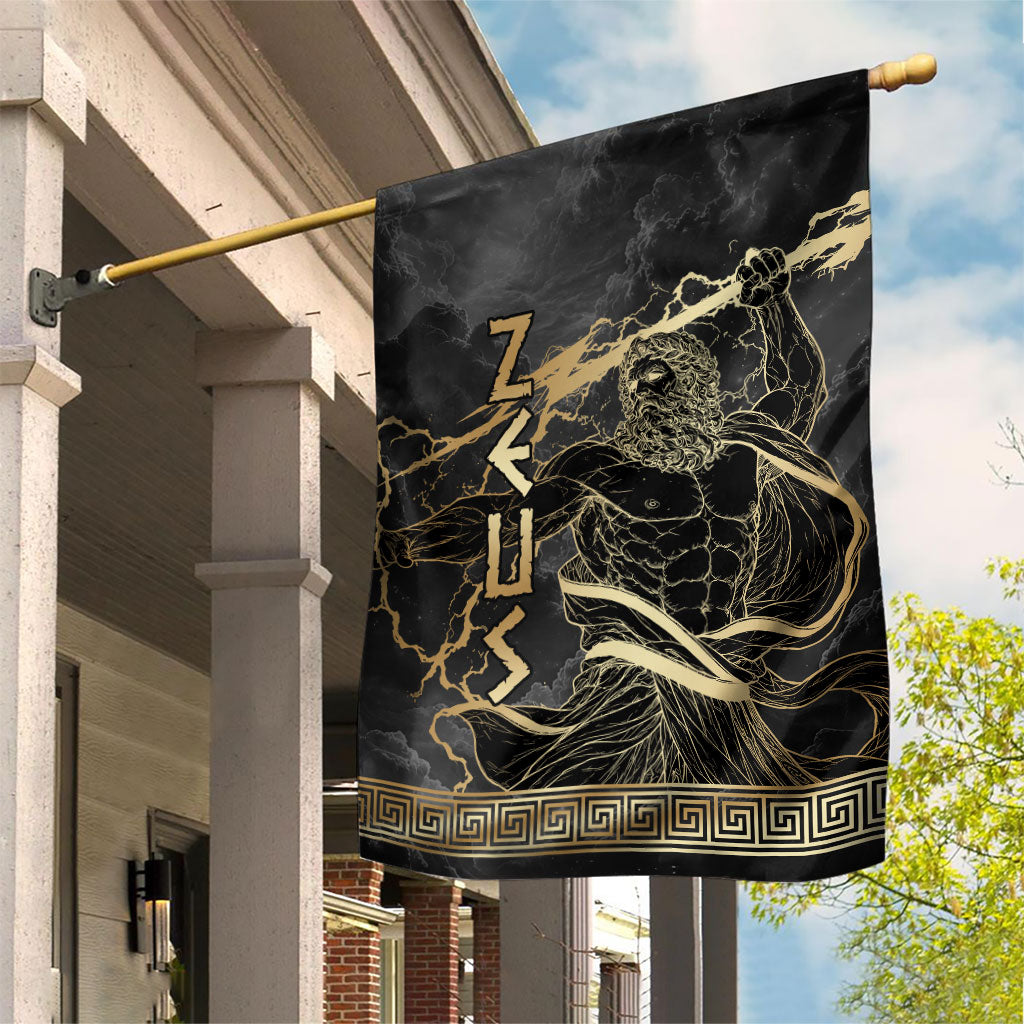 Zeus Greek Mythology King Of Gods Garden Flag Golden Meander Key Pattern Lightning Bolt