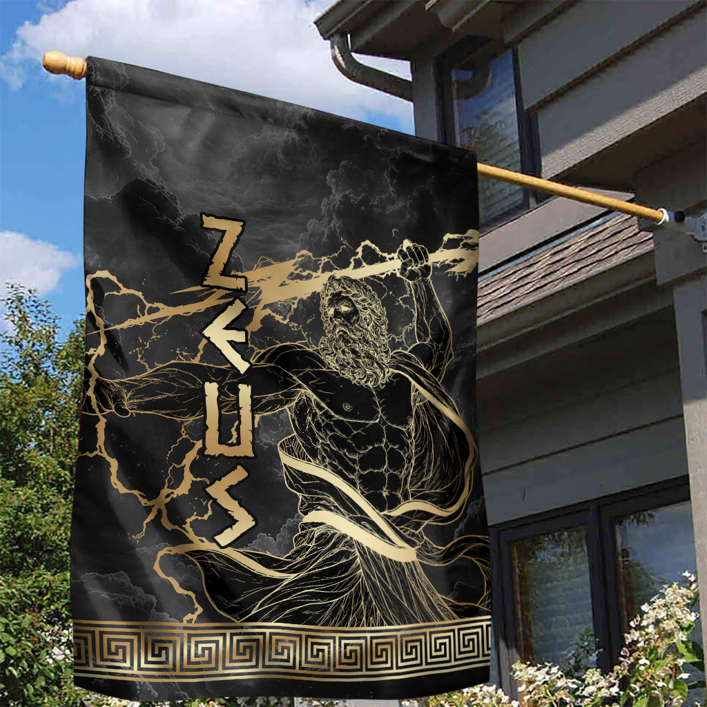 Zeus Greek Mythology King Of Gods Garden Flag Golden Meander Key Pattern Lightning Bolt