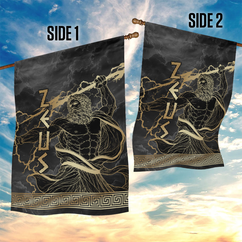 Zeus Greek Mythology King Of Gods Garden Flag Golden Meander Key Pattern Lightning Bolt