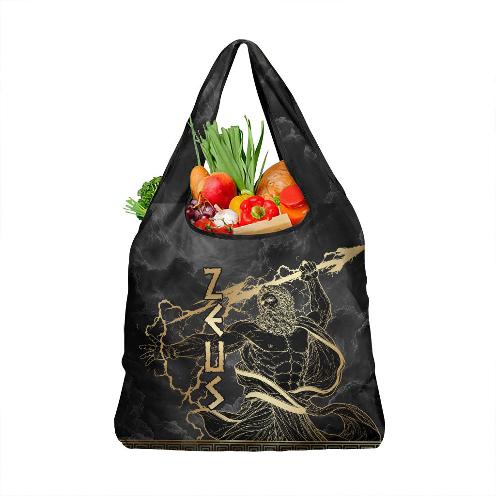 Zeus Greek Mythology King Of Gods Grocery Bag Golden Meander Key Pattern Lightning Bolt