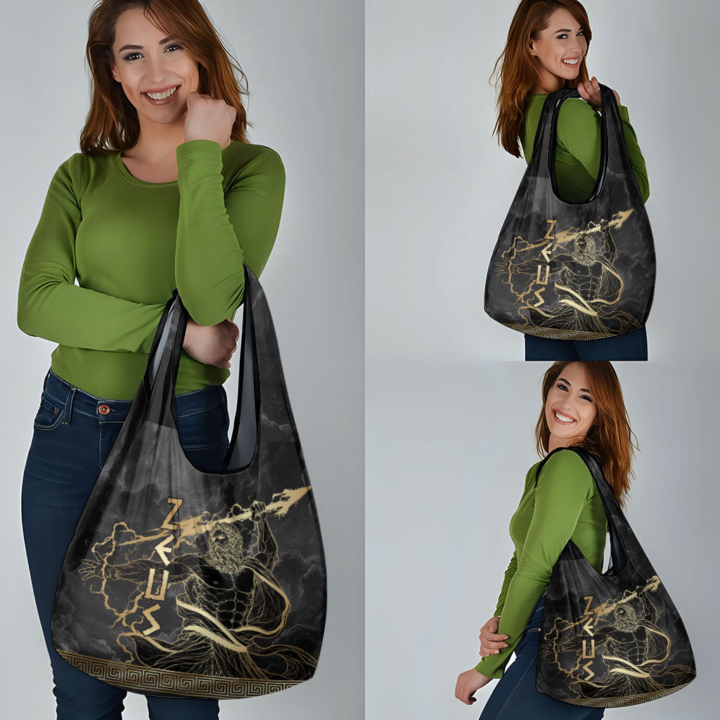 Zeus Greek Mythology King Of Gods Grocery Bag Golden Meander Key Pattern Lightning Bolt