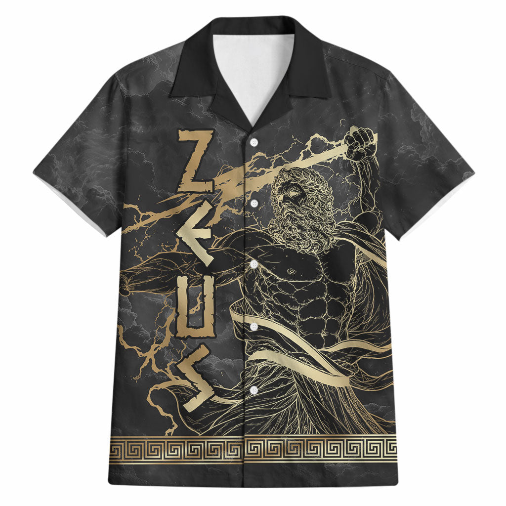 Zeus Greek Mythology King Of Gods Hawaiian Shirt Golden Meander Key Pattern Lightning Bolt