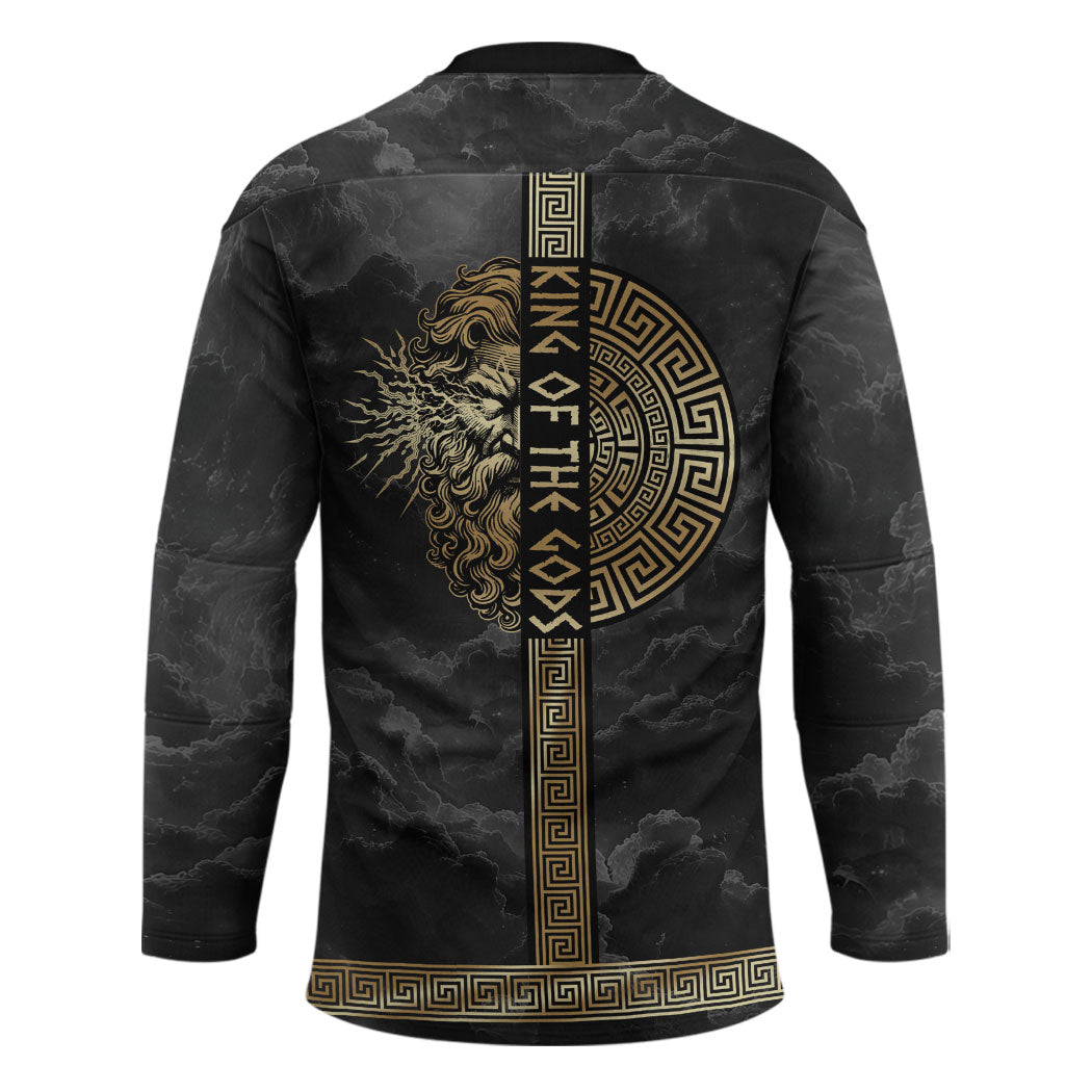 Zeus Greek Mythology King Of Gods Hockey Jersey Golden Meander Key Pattern Lightning Bolt