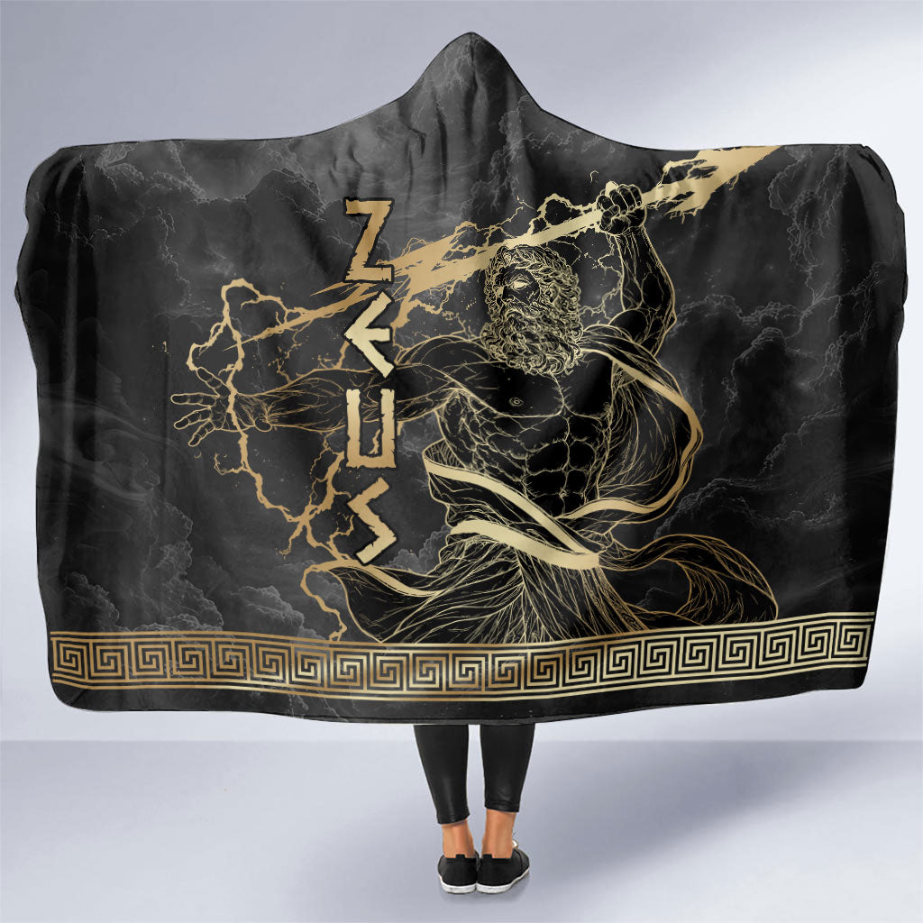 Zeus Greek Mythology King Of Gods Hooded Blanket Golden Meander Key Pattern Lightning Bolt
