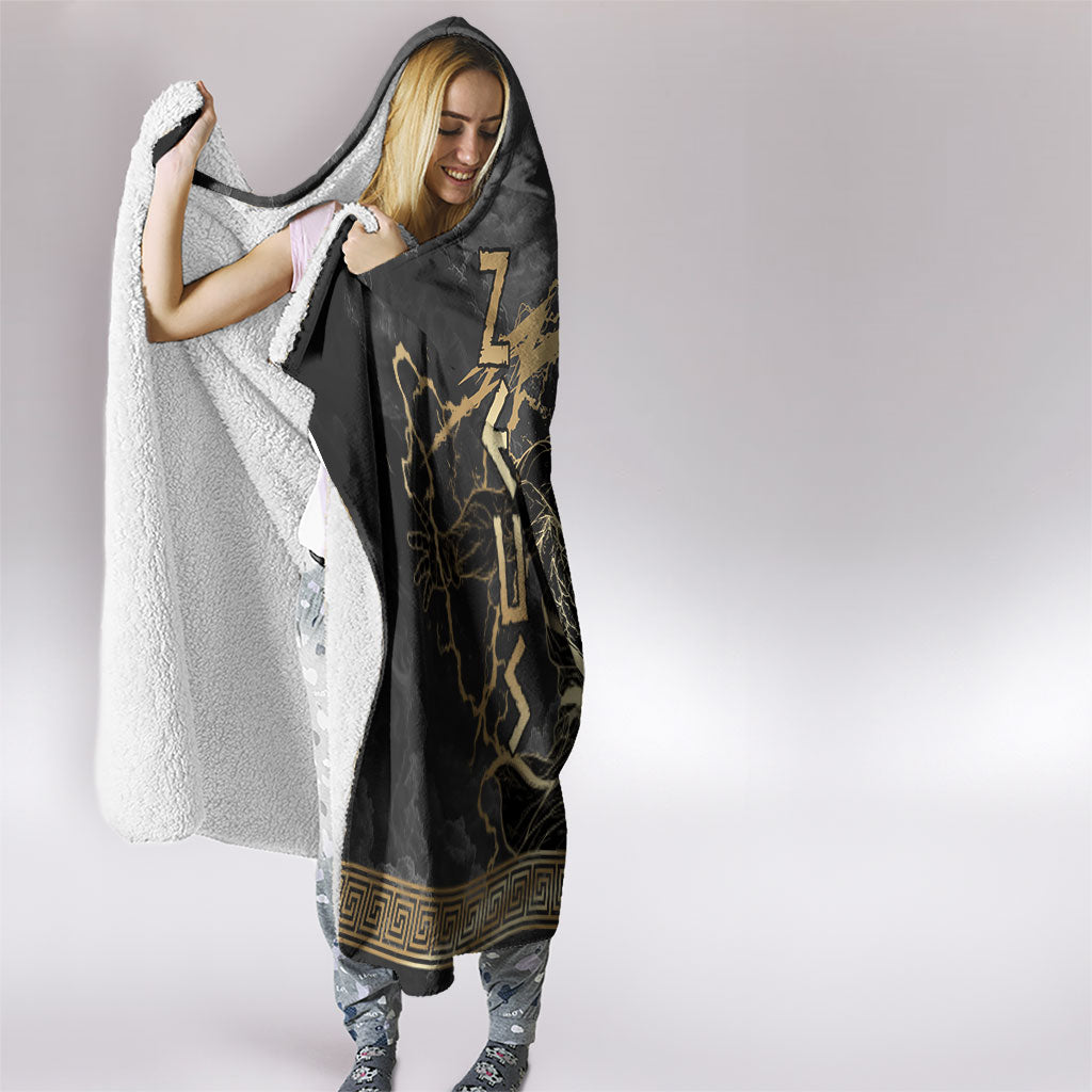 Zeus Greek Mythology King Of Gods Hooded Blanket Golden Meander Key Pattern Lightning Bolt